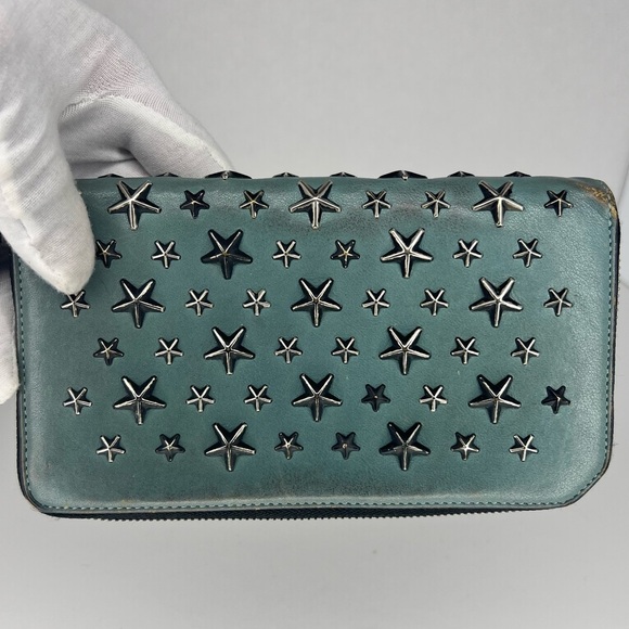 🩶Jimmy Choo Green/Blue Star Studded Long Leather Wallet | PRELOVED!!🩶 - Picture 1 of 10